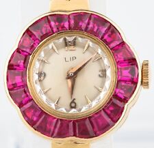 LIP Ruby Bezel Hand-Winding 18k Yellow Gold Women's Watch w/ Gold Band