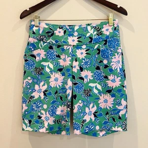 Lilly Pulitzer Shorts Womens 6 Pink Green Luxletic Reid Floral 9 Inch UPF 50 - Picture 1 of 12