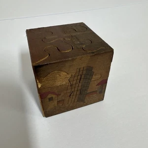 Vintage Wooden Square Interlocking Piece Puzzle 2” Square Wonders Of the World - Picture 1 of 8