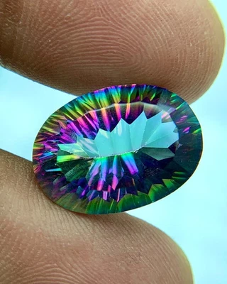 MAGICAL 12.84 CT AAA+PEACOCK BLUE GREEN QUARTZ OVAL CONCAVE CUT CHRISTMAS GIFT - Image 1 of 4