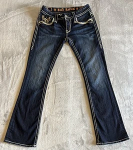 Pantalones de mezclilla Rock Revival para mujer 27 corte bota de jerez motociclista pedrería punto blanco - Imagen 1 de 17
