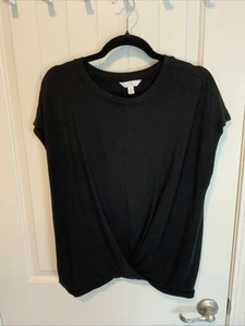 Top tejido envolvente de manga corta Time and Tru para mujer, negro talla XL (16-18) - Imagen 1 de 4