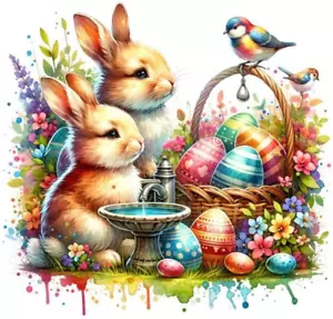 Easter Diamond Art Kits for Adults,Rabbits and Easter Eggs Full Drill round Diam - Picture 1 of 7