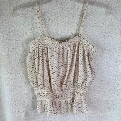 Top recortado acanalado con correa de espagueti punteada marfil E&M talla S nuevo con etiquetas Foto 1 de 4