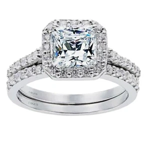 2 Pcs 925 Sterling Silver Princess Cut Bridal Wedding Engagement Ring Set Women - Picture 1 of 11