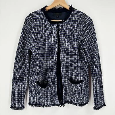 J. Crew 粗花呢西装外套条纹海军蓝金属钩眼尺寸 S — 第 1/4 张图片