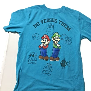 Super Mario Kid's Blue t-shirt L/XL 34 in "Us Versus Them" Nintendo Yoshi Luigi - Picture 1 of 3