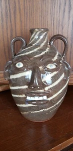 WALTER FLEMING GALLON BROWN & CREAM SWIRL FACE JUG - CATAWBA VALLEY POTTER - Picture 1 of 8