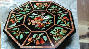 3' Black Marble Table Top Dining Coffee Center Inlay flower Malachite Decor room - Picture 1 of 5