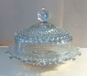 Antique EAPG Clear Covered Glass Hobnail Round Butter Dish - Picture 1 of 8