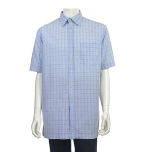 Lt Blue Plaid HART SCHAFFNER MARX Men's Dress Shirt L 100% Cotton Short Sleeves - Picture 1 of 1