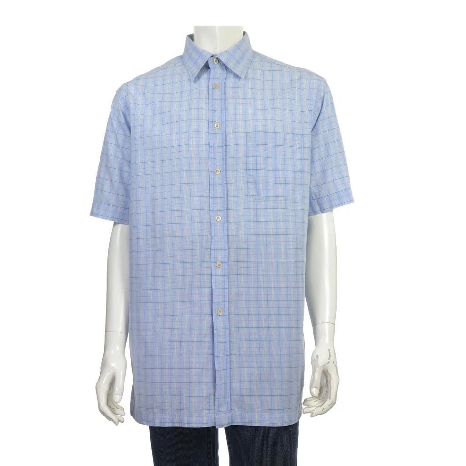 Camisa de vestir para hombre Lt azul a cuadros HART SCHAFFNER MARX L 100 % algodón mangas cortas Foto 1 de 1