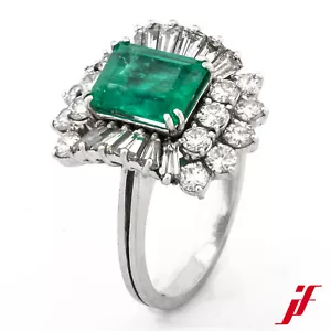 Ring Klassisch 950er Platin 1 Smaragd Diamanten Trapeze Brillanten Größe 54 - Bild 1 von 3