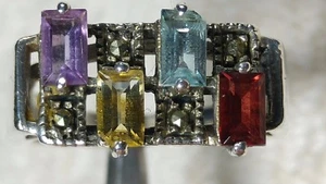 ANILLO DE PLATA ESTERLINA CITRINO TOPACIO GRANATE AMATISTA MULTICOLOR TALLA 7,75 DE DISEÑO - Imagen 1 de 8