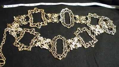 Exquisito cinturón artesanal de diamantes de imitación y cadena de San Juan 40" Foto 1 de 4