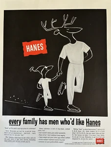 Ropa interior larga Hanes 1954 ciervos hombres como conjuntos de invierno tejido Winston NC DE COLECCIÓN anuncio impreso - Imagen 1 de 1
