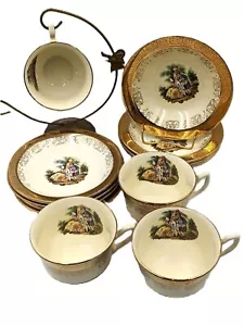 De Colección Crest O Gold Sabin 4 Tazas 4 Platillos 4 Cuencos de Salsa 22K Años 30 Muy Bueno (H2) - Imagen 1 de 15