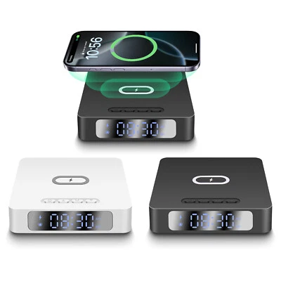 15W Alarm Clock Wireless Charger Charging Pad For iPhone 16 15 X Samsung S25 S24 - Image 1 of 4
