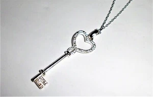 Sterling Silver LA Designer Key Necklace Pendant LOTS of Sparkle Choice of Chain - Picture 1 of 10
