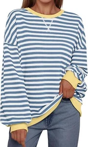 Trendy Queen Oversized Sweatshirt for Women 2024 Fall Crewneck Striped Long Slee - Picture 1 of 25