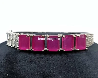 Pulseira vintage feita à mão rosa quartzo pedras preciosas folheada a prata étnica AD CZ - Imagem 1 de 4