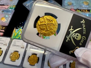 PERU 8 ESCUDOS 1741 ONLY 6 GRADED NGC AU PIRATE GOLD COINS DOUBLOON TREASURE - Picture 1 of 24