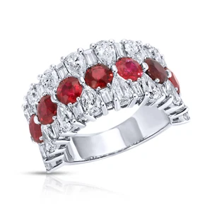 Stunning Natural 6.60 Ct Pigeon Blood Ruby & F-G VS Fancy Cut Diamond Band Ring - Picture 1 of 4