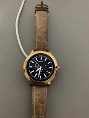 Fossil Smart Watch DW6A Dial Black Gold Belt Brown Working W/Box JP - Image 1 of 4
