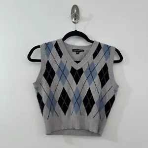 Haute Monde Womens Argyle Sweater Vest Size M Crop Academia Preppy Y2K Style - Picture 1 of 12