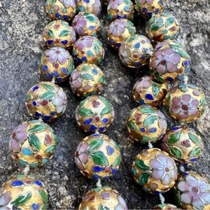 Double Strand Gold Plated Cloisonné Beaded Necklace 10” drop - Picture 1 of 5
