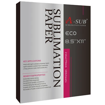 A-SUB Sublimation Paper 8.5x11 for Inkjet Printers Heat Transfer 100 Sheets 125g