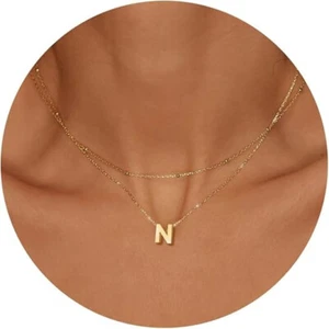 18K Gold Plated N-Initial Pendant Layered Necklaces A -Z Dainty Trendy Choker - Picture 1 of 7