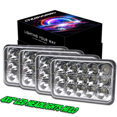 Fits Kenworth W900 T800 Peterbilt 357 379 378 4pcs 4x6" LED Headlights Hi/Lo DRL - Image 1 of 4