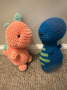 Crochet Handmade Chubby Dinosaur Set Of 2 Amigurumi Plushie Gift - Picture 1 of 14