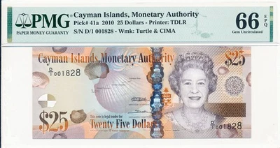Monetary Authority Cayman Islands $25 2010 Low  good S/No 001828 PMG  66EPQ - Image 1 of 2