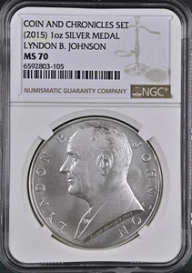 Lyndon B Johnson (2015) 1oz Silver Medal NGC MS70 Coin and Chronicles Set BOX5 - Picture 1 of 2