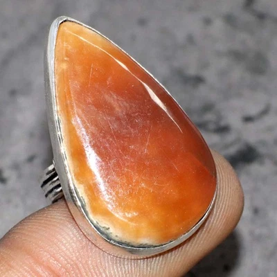 925 Silver Plated Orange Aventurine Ring Handmade Jewelry Size US 5.5 GW - Image 1 of 3