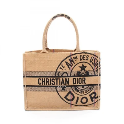 Christian Dior BOOK TOTE Medium Hand Bag Raffia Brown Black Used Women - Image 1 of 4