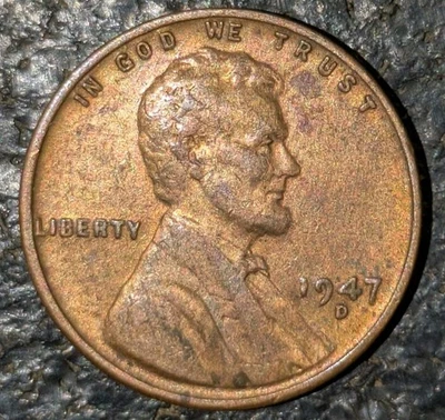 1947-D Wheat Cent Strong Struck Through Grease Grease Filled Error Extra Shiny - Image 1 of 4