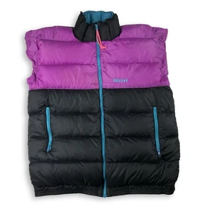 Marmot VTG 90s Mens Large Black Purple Goose Down Full Zip Puffer Vest - Picture 1 of 10