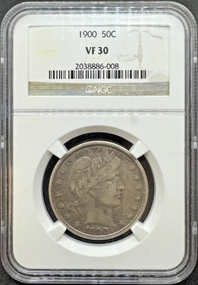 1900 BARBER SILVER HALF DOLLAR NGC VF30 11EGA25 - Image 1 of 4