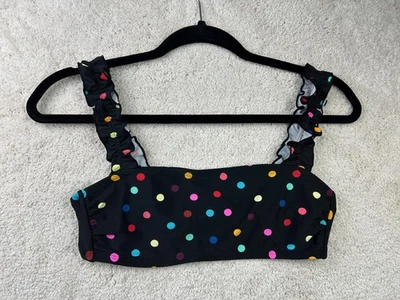 No Boundaries Bikini Top Womens Medium Black Polka Dot Ruffle Strap Swimwear - Image 1 of 4