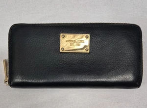 Michael Kors WALLET PURSE real leather black logo zip around coins cards notes - Picture 1 of 12