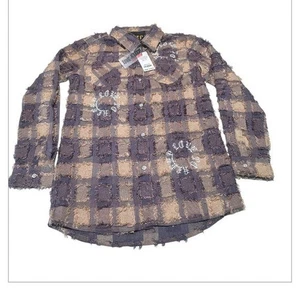 LOVE TO KLEEP Tan and Brown Textured Casual Button Down Shirt Boys Size 9-10 - Picture 1 of 8