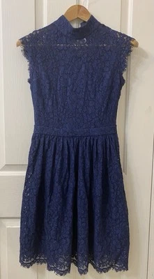 SIMPLE RETRO Navy Lace Sleeveless Midi Dress Size XS Feminine Coquette - Image 1 of 4
