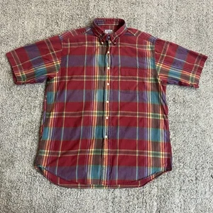 Brooks Brothers Shirt Mens Button Up Large Red Madras Plaid Short Sleeve Pocket - Picture 1 of 9