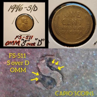 FS-511 "S" over "D" 1946-S/D LINCOLN WHEATBACK CENT ERROR VARIETY!! - Image 1 of 4