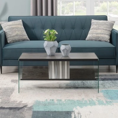 Convenience Concepts SoHo Glass Coffee Table with Shelf Weathered Gray/Glass - Image 1 of 4