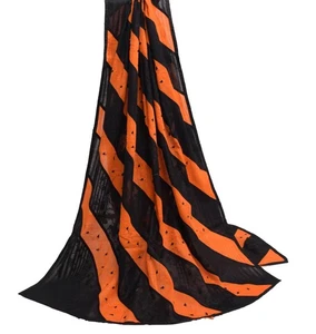 Sushila Vintage Black Orange Scrap Dupatta Pure Cotton Embroidered Long Stole - Picture 1 of 13