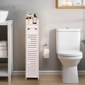 Holder Stand, Small Bathroom Storage Cabinet with Doors and Shelves, Slim Sto... - Picture 1 of 8